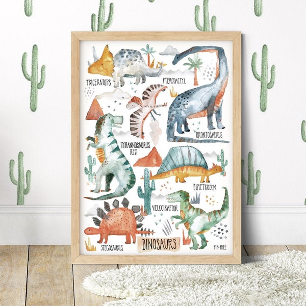 Pip+Phee Dinosaurs Wall Art Print - Playroom - Baby Nursery - Decor Art