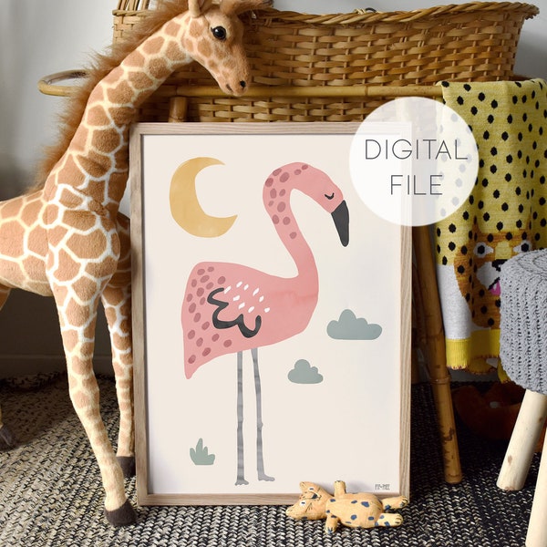 Digital Files of Pip+Phee Jungle Club Flamingo Printable - Baby Nursery Decor Art