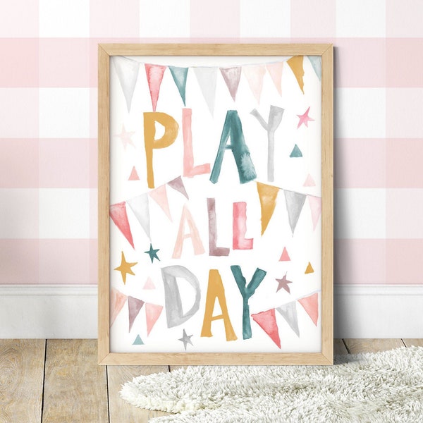 Pip+Phee Rainbow Play Slogan Wall Print - Baby Girl Nursery Playroom Decor Art