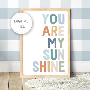 DIGITAL FILE of Pip+Phee You Are My Sunshine Teal & Rust Rainbow Print - Baby Nursery Playroom Art