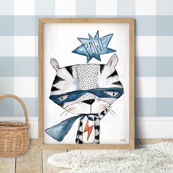 Pip+Phee Superhero Tiger Wall Art Print - Playroom - Baby Nursery - Decor Art