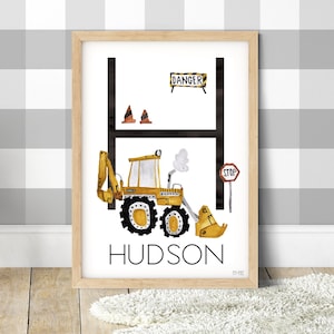 Pip+Phee Construction Truck Personalised Name Print - Baby Nursery Room Art