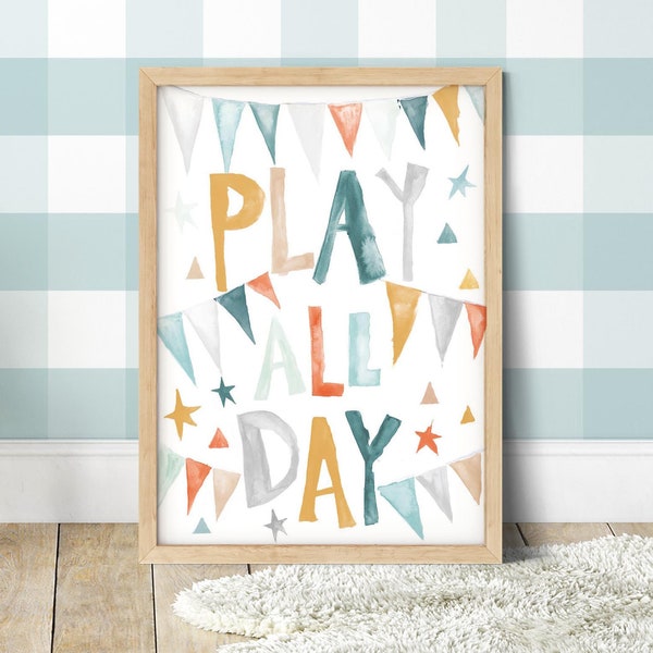 Pip+Phee Rainbow Play Slogan Wall Print - Baby Girl Boy Nursery Playroom Decor Art