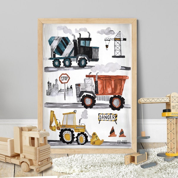 Pip+Phee Construction Truck Wall Art Print - Playroom - Boys Room