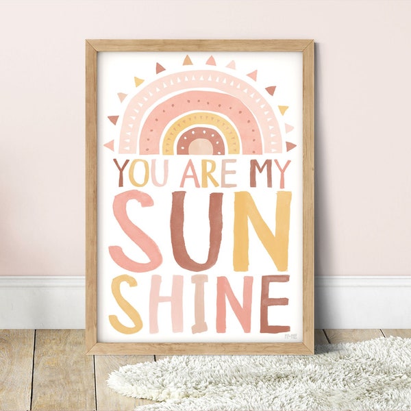 Pip+Phee Rainbow 'You are my Sunshine' Wall Print - Baby Girl Nursery Playroom Decor