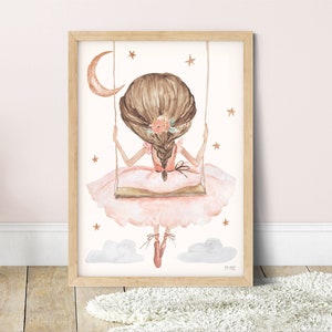 Luna Fairy Swing Whimsical Wall Art Print - Girls Room - Baby Nursery