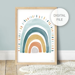 Digital Files of Pip+Phee Teal & Rust Rainbow Printable - Baby Nursery Decor Art