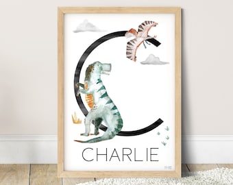 Pip+Phee Dinosaur Personalised Letter & Name Nursery Wall Print