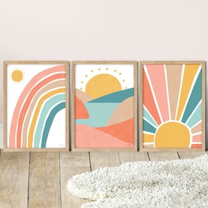 Pip+Phee Sunny Days - Coral & Teal Rainbow Set of Prints - Choose 1, 2 or 3
