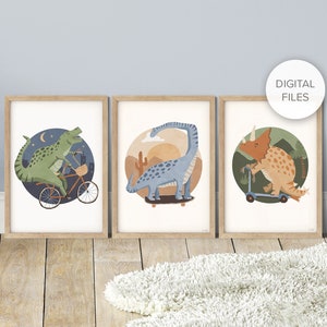 Digital File of Pip+Phee Dinosaur Riders Set of 3 -  Printable - Boys Decor