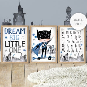 DIGITAL FILE of Pip+Phee Superhero Collection Wall Prints x3 - Printable Art - Files Only