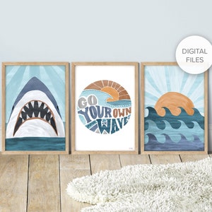 Digital Files of Pip+Phee Surf Beach Shark Set -  Printable Boys Nursery Art