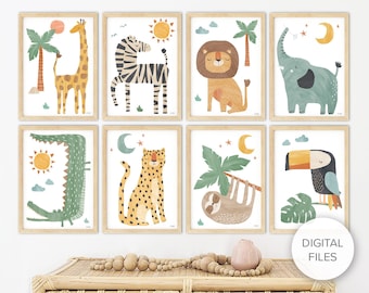 Digital Files of Pip+Phee Jungle Club Set of 8 Printable - Baby Nursery Decor Art