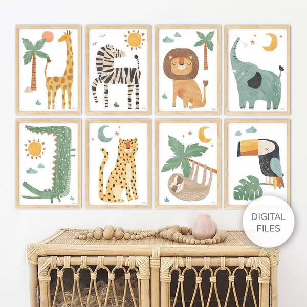 Digital Files of Pip+Phee Jungle Club Set of 8 Printable - Baby Nursery Decor Art