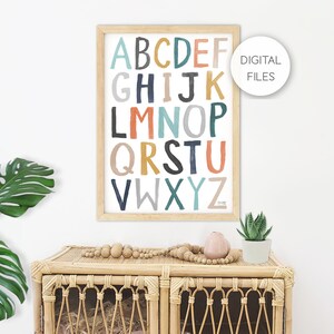 DIGITAAL BESTAND van Pip+Phee Block Alphabet - Teal/Rust Wall Art Print