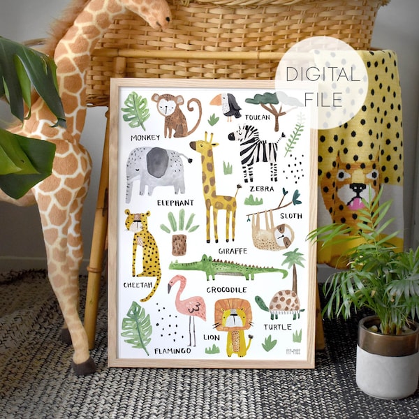 Digital Files of Pip+Phee Jungle Safari Animal Chart Printable - Baby Nursery Decor Art