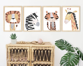 Pip+Phee Safari Jungle Wall Prints Collection - Choose 1, 2,3 or 4 Prints - Baby Nursery