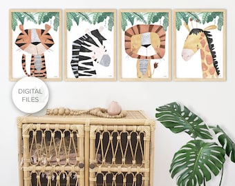 Fichiers numériques de Pip+ Phee Safari Four avec jeux de feuilles imprimables - Baby Nursery Decor Art