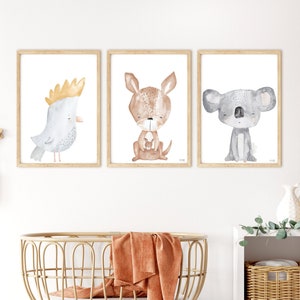 DIGITAL FILES - Pip+Phee Australian Animals Set of Prints - White - Koala, Kangaroo, Cockatoo