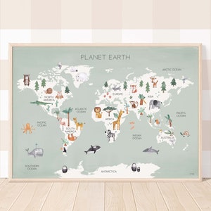 Carte du monde Pip+Phee - Planète Terre avec animaux - Sauge