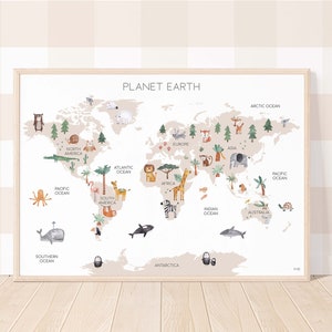 Carte du monde de Pip+Phee - Planète Terre avec animaux - Blanc