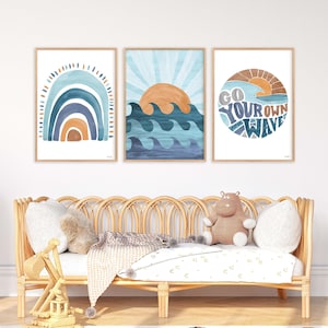 Pip+Phee Rainbow Surf Good Vibes Art Print Set - Choose 1, 2 or 3 - Boys Teen Boho Beach Art