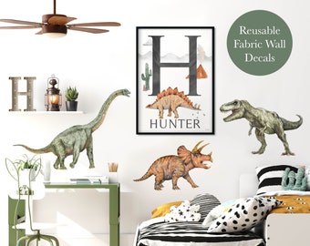 Pip+Phee Dinosaur Fabric Wall Decals - Reusable - Trex, Triceratops & Brachiosaurus