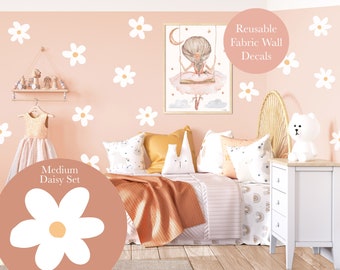 Pip+Phee Daisy Fabric Wall Decals - Reusable - Medium Size - White Daisy Set