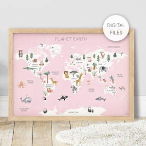 Digitale Datei von Pip+Phee Weltkarte mit Tieren - Planet Erde