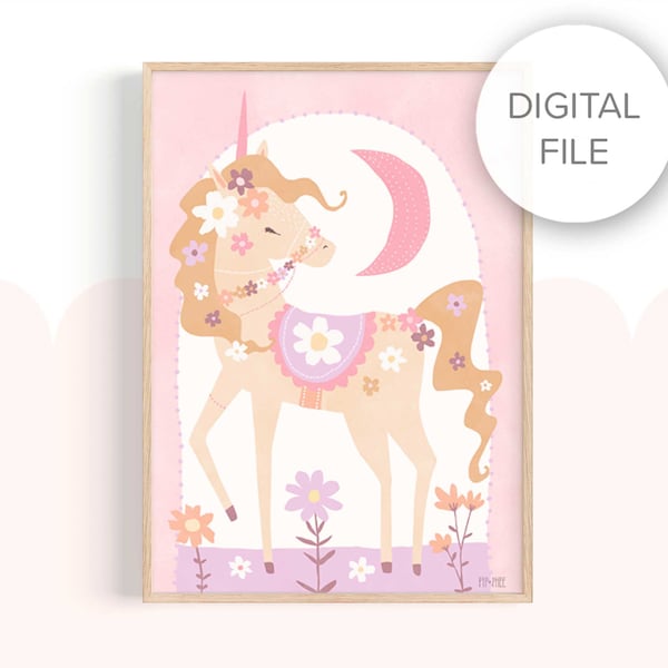 DIGITAL FILE of Pip+Phee Daisy Unicorn Print (Pastel) - Printable Art - Files Only