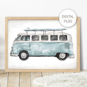 DIGITAL FILE of Pip+Phee Kombi Van Wall Print - Dusty Aqua - Decor Art