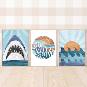 Pip+Phee Shark Surf Good Vibes Art Print Set - Choose 1, 2 or 3 - Boys Teen Boho Beach Art