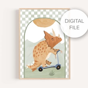Digital File of Pip+Phee Triceratops scooter Arch - Dinosaur Riders -  Printable - Boys Decor
