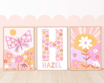 Pip+Phee Butterfly Daisy Fields Name Set (Bright) - Girls Room - Boho Nursery - Personalised