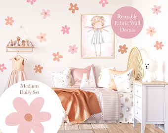 Pip+Phee Daisy Fabric Wall Decals - Reusable - Medium Size - Dusty Peach & Pink Colours