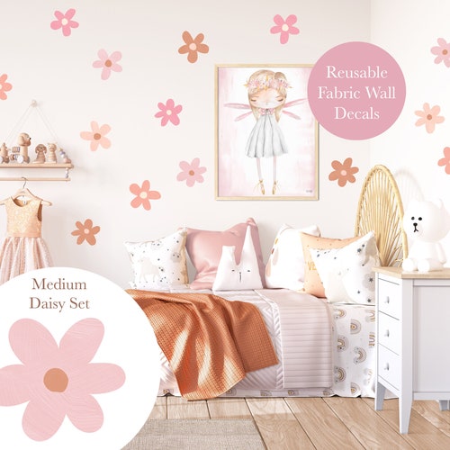 Pip+Phee Daisy Fabric Wall Decals - Reusable - Medium Size - Dusty Peach & Pink Colours