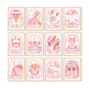Pip+Phee Horoscope Zodiac Art Prints - Pastel - Leo Capricorn Aquarius Virgo Libra Gemini Taurus Aries Cancer Scorpio Pisces Sagittarius