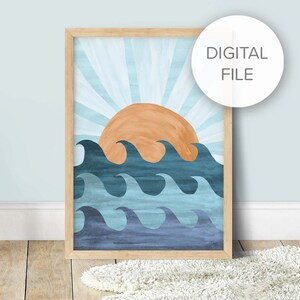 DIGITAL FIL av Pip+Phee Sunset Waves Print - Barnrumskonst för pojkar
