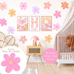 Adesivos de parede de tecido Pip+Phee Daisy - Reutilizáveis - Tamanho grande - Cores vibrantes