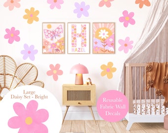 Pip+Phee Daisy Fabric Wall Decals - Reusable - Large Size - Bright Colours