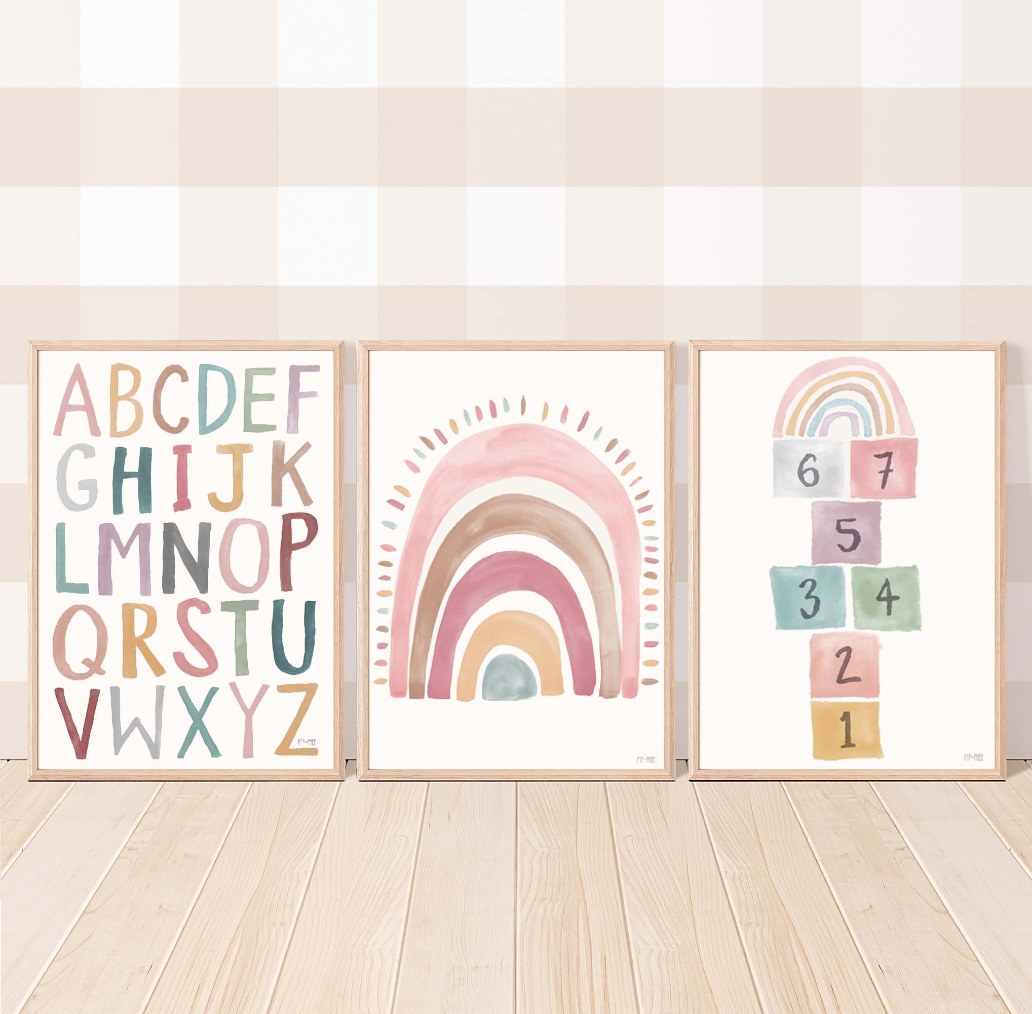 Pipphee Rainbow Alphabet Hopscotch dusty Rose Set of Prints - Etsy