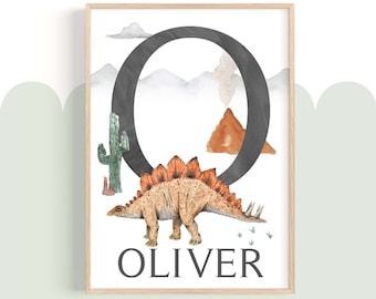Pip+Phee Jurassic Dinosaur Personalised Letter & Name Nursery Wall Print
