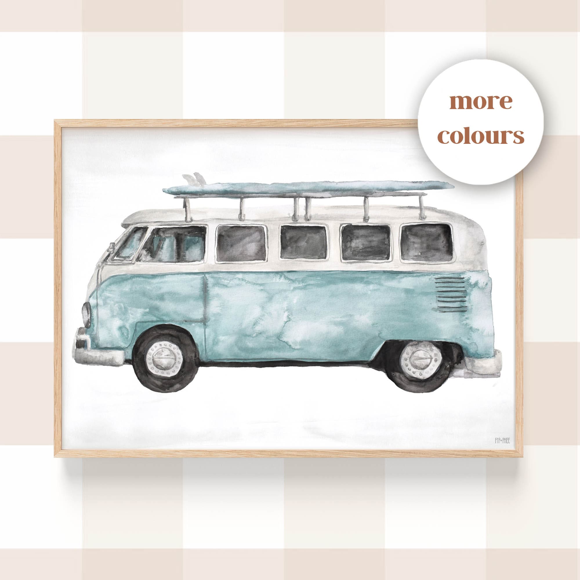 Pip+Phee Acuarela Kombi / Combi Van Print - Car Surf Beach