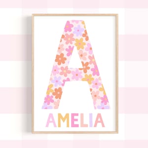 Pip+Phee Personalised Daisy Letter & Name Wall Print - Bright - Girls Nursery Art