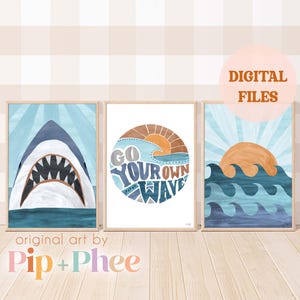 Digital Files of Pip+Phee Surf Beach Shark Set -  Printable Boys Nursery Art