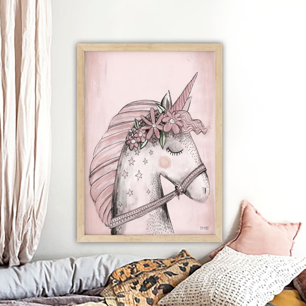 Pip+Phee Pink Unicorn Wall Print - Girl Room - Baby Nursery - Decor Art