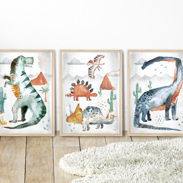 Pip+Phee Dinosaur Set of 3 Wall Prints - Baby - Toddler Nursery Decor Art