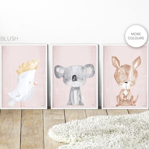 Pip+Phee Australian Animals Set - Koala -Kangaroo - Cockatoo - Pink/Peach - Nursery - Choose 1, 2 or 3 Prints