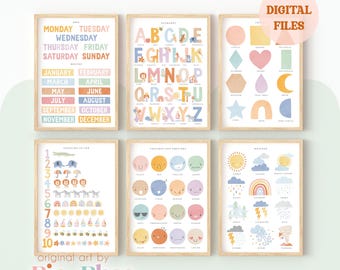 Digitale bestanden van Pip+Phee Clever Cookie Set van 6 printables - Educatieve kunst voor baby's