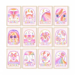 Pip+Phee Horoscope Zodiac Art Prints - Bright - Leo Capricorn Aquarius Virgo Libra Gemini Taurus Aries Cancer Scorpio Pisces Sagittarius